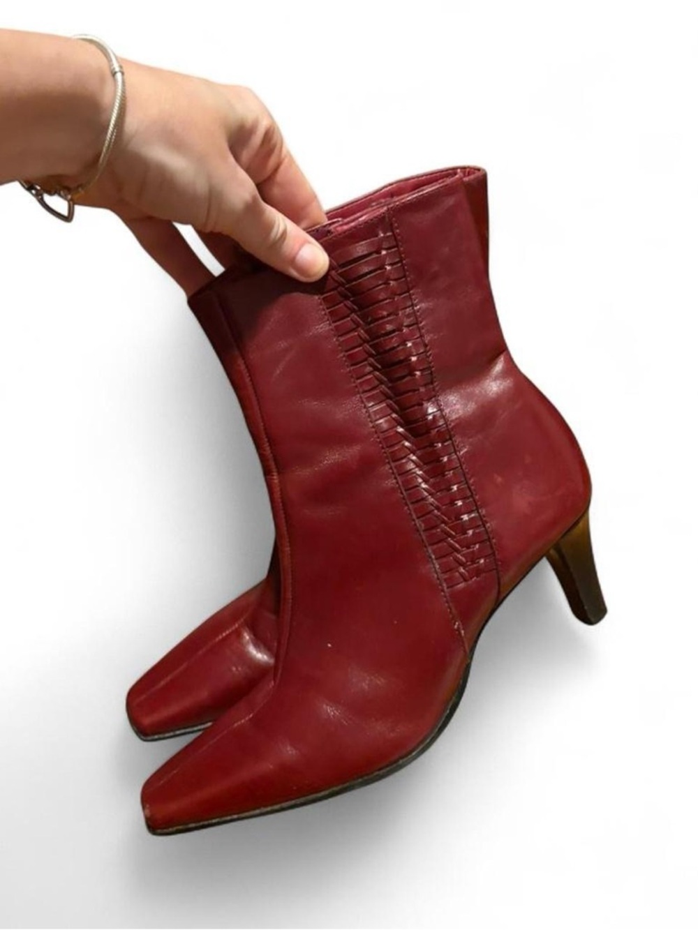 Vintage 90s Michelle D genuine leather red heeled square toe boots 6